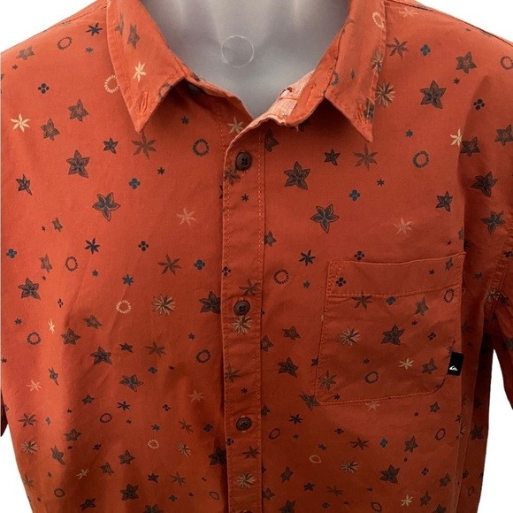 QUIKSILVER Surf Burnt Orange Hawaiian Aloha Shirt Men L Large Regular Fit - Picture 2 of 7